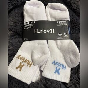 Hurley Men's White Ankle Socks with Blue and Gold Logo - 6 Pack
